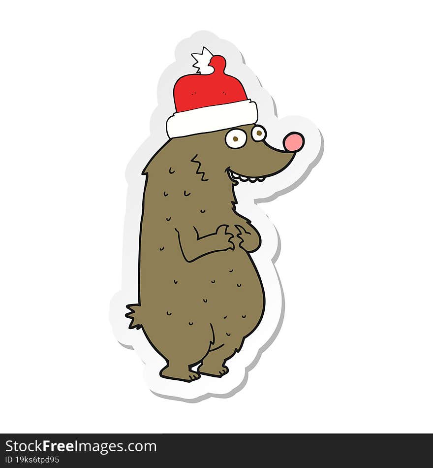 sticker of a cartoon bear wearing christmas hat