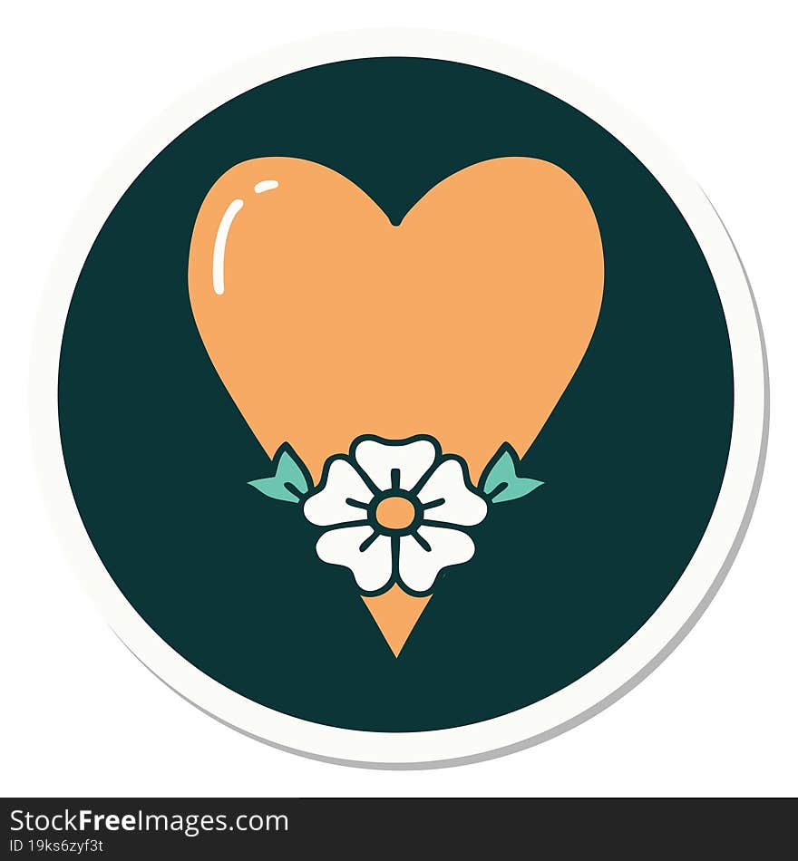 Tattoo Style Sticker Of A Heart And Flower