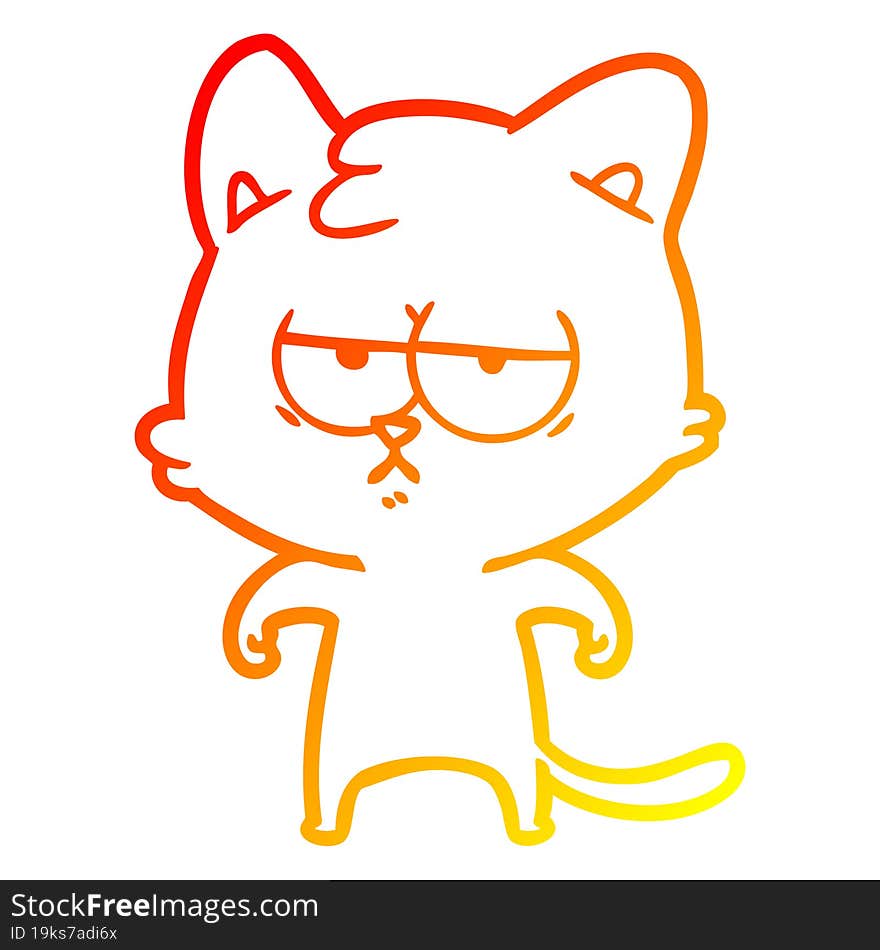 warm gradient line drawing bored cartoon cat