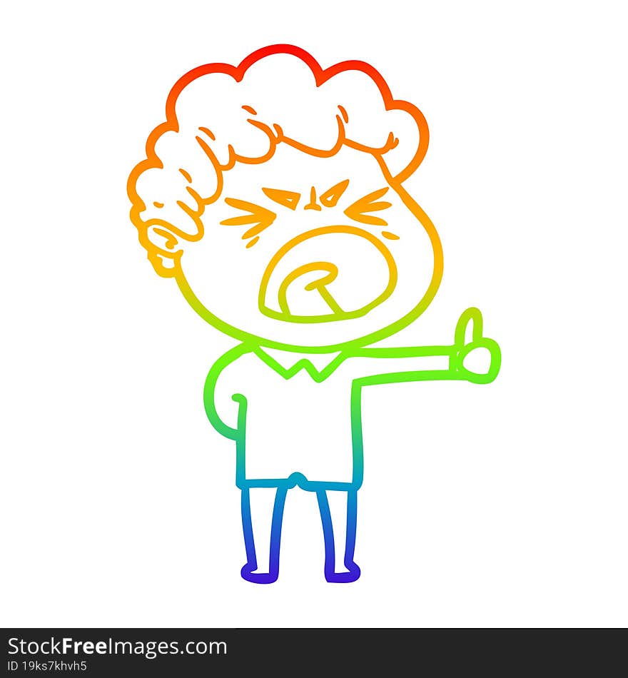 rainbow gradient line drawing cartoon furious man