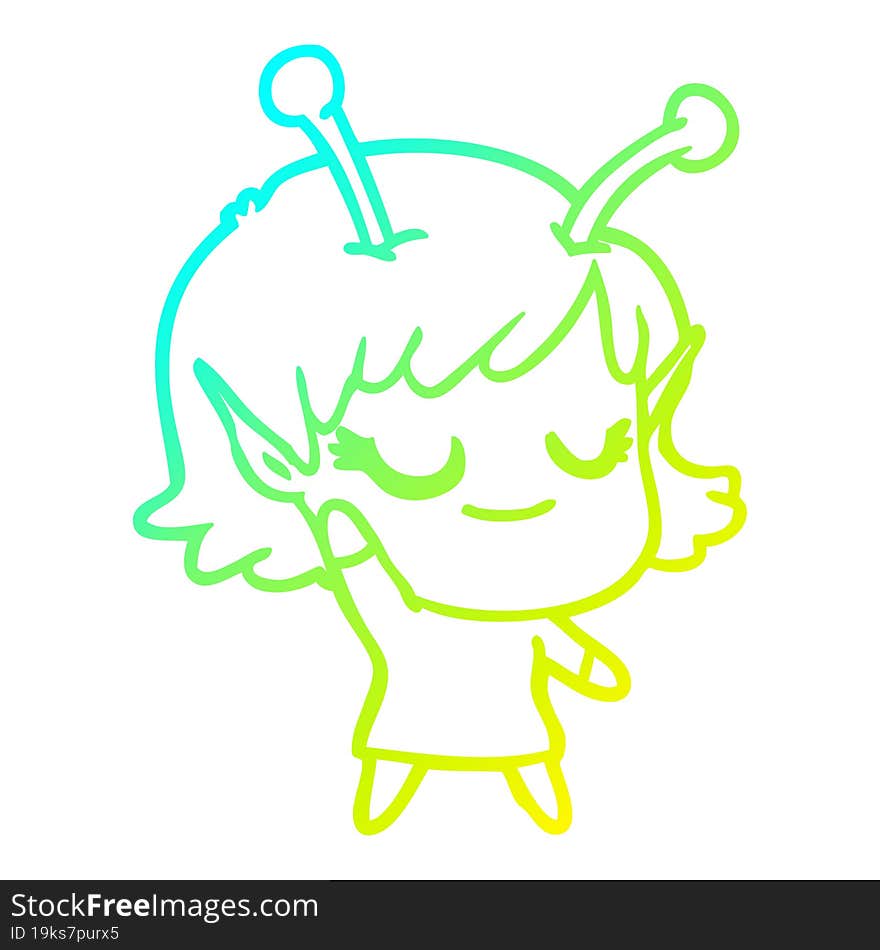 cold gradient line drawing smiling alien girl cartoon