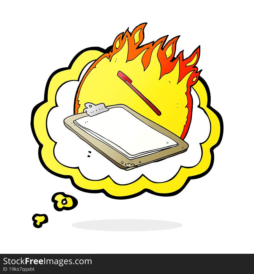 freehand drawn thought bubble cartoon clip board on fire