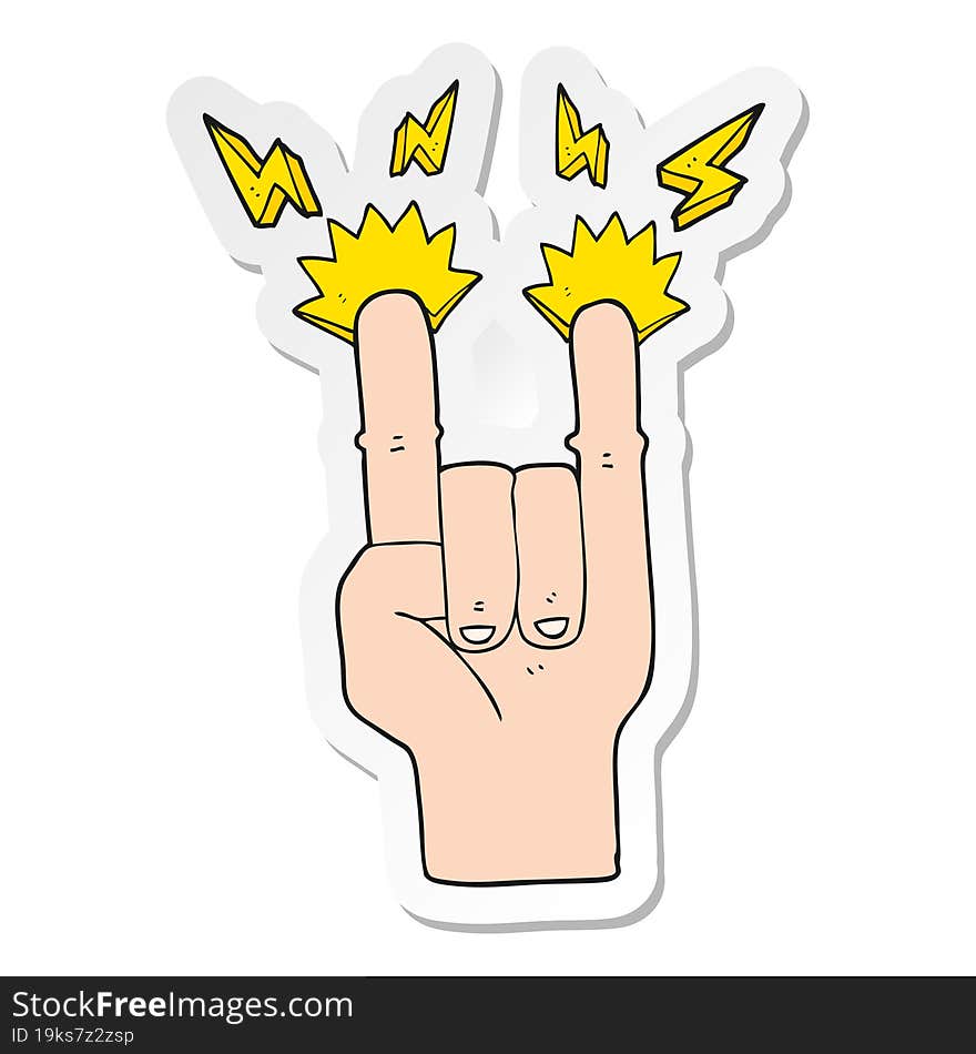 sticker of a cartoon hand making rock symbol