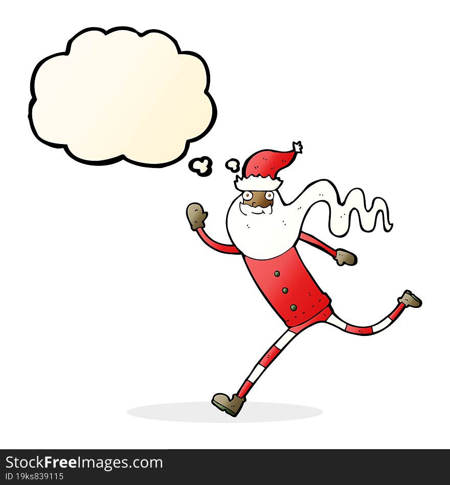 cartoon running santa with thought bubble