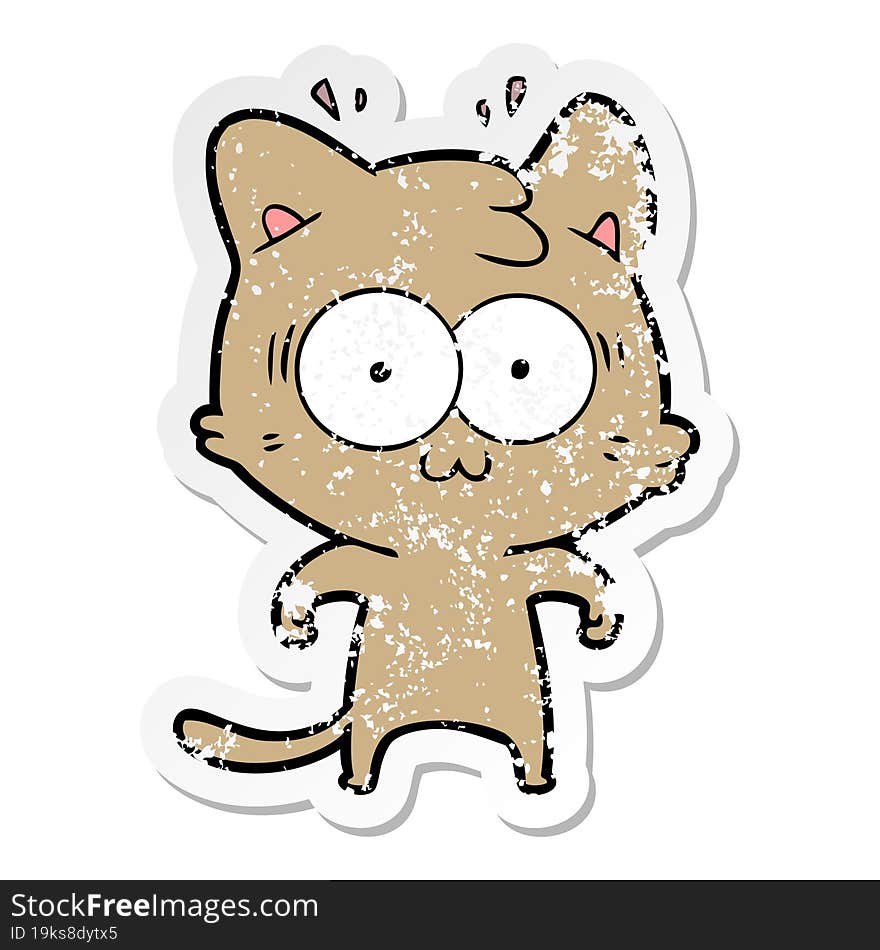 Distressed Sticker Of A Cartoon Surprised Cat