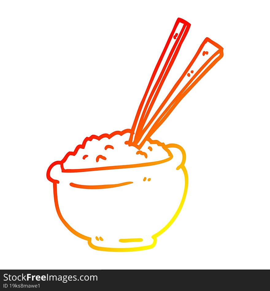 warm gradient line drawing cartoon bowl of rice with chopsticks