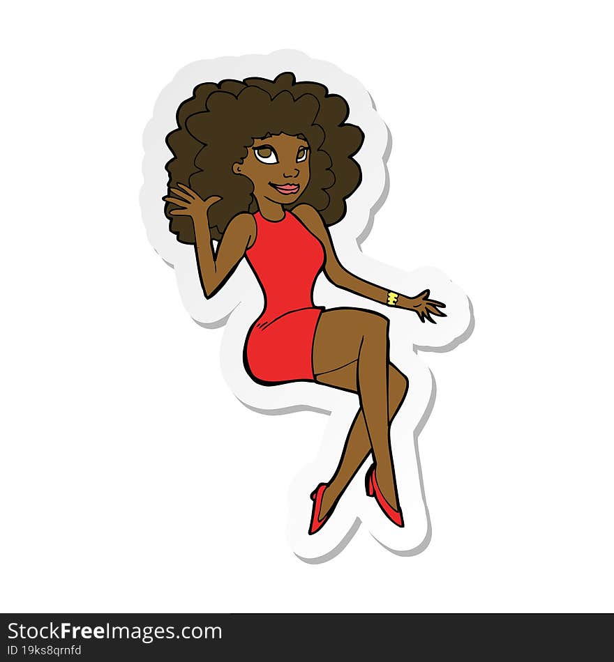 sticker of a cartoon sitting woman waving