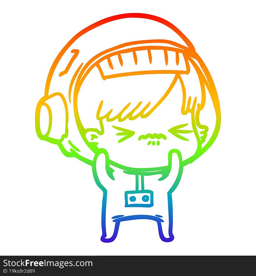 rainbow gradient line drawing of a cartoon astronaut woman