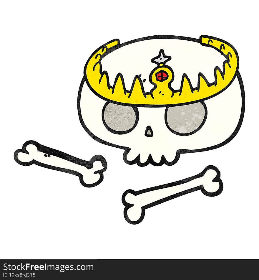 freehand drawn texture cartoon skull wearing tiara