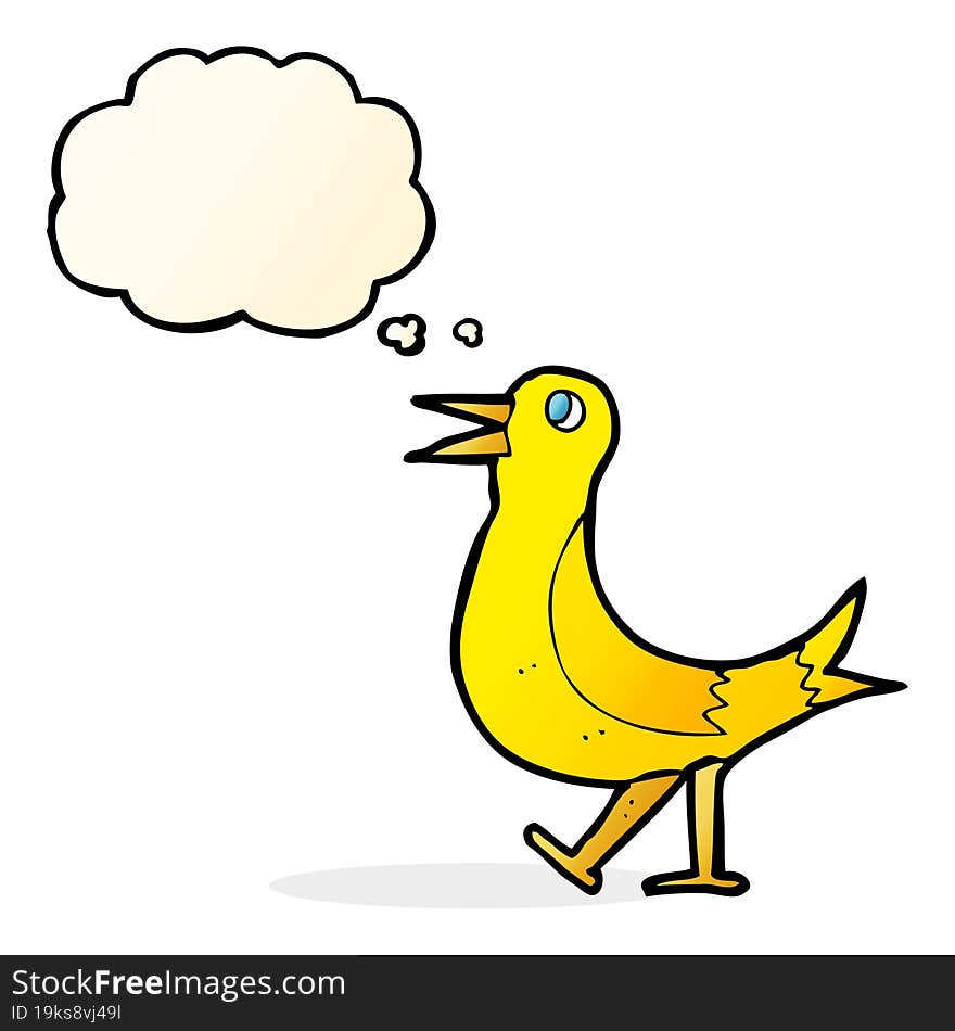 cartoon walking bird with thought bubble