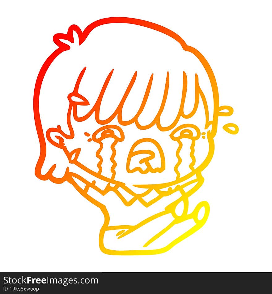 warm gradient line drawing of a cartoon girl crying