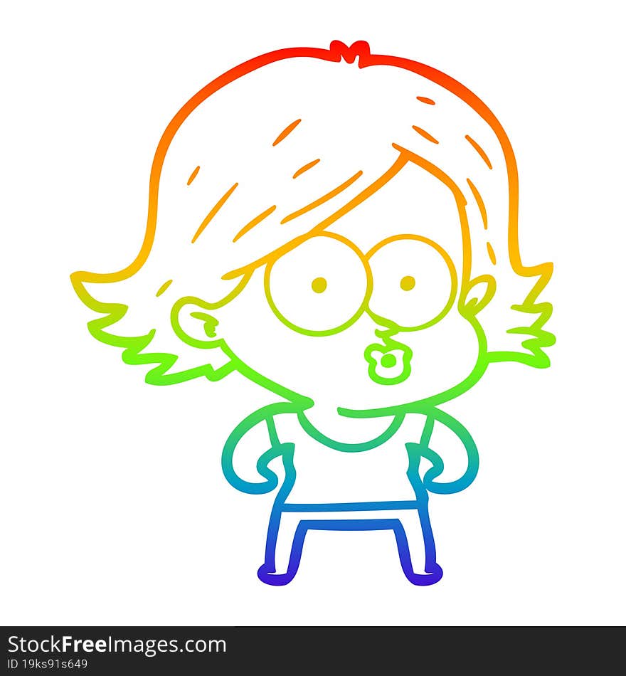 rainbow gradient line drawing of a cartoon girl pouting