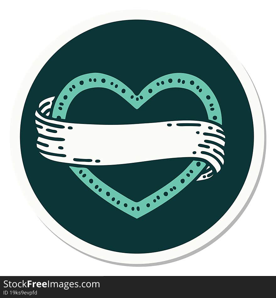 sticker of tattoo in traditional style of a heart and banner. sticker of tattoo in traditional style of a heart and banner