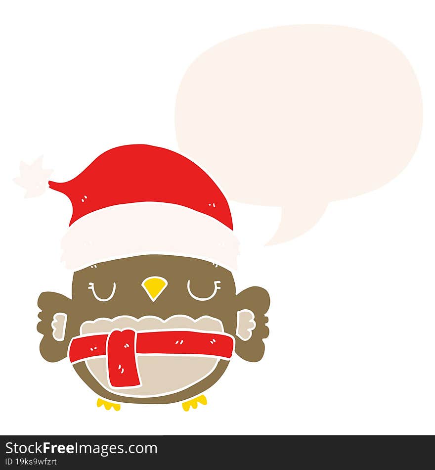 cute christmas owl and speech bubble in retro style