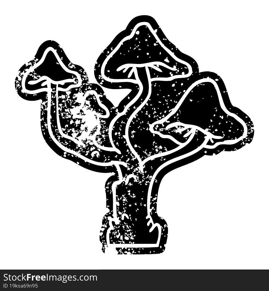 grunge icon drawing of growing mushrooms