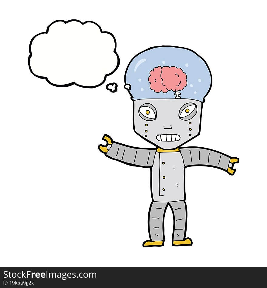 funny cartoon robot with thought bubble