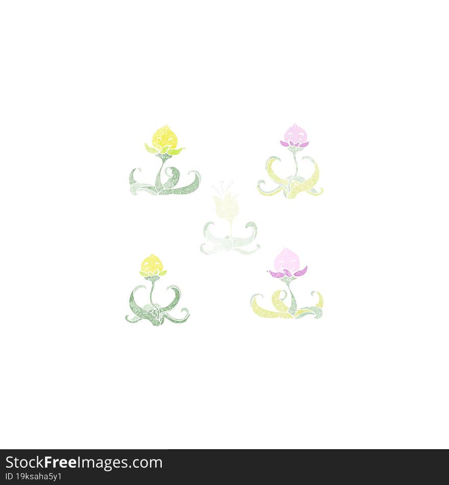 watercolour style cartoon flowers collection