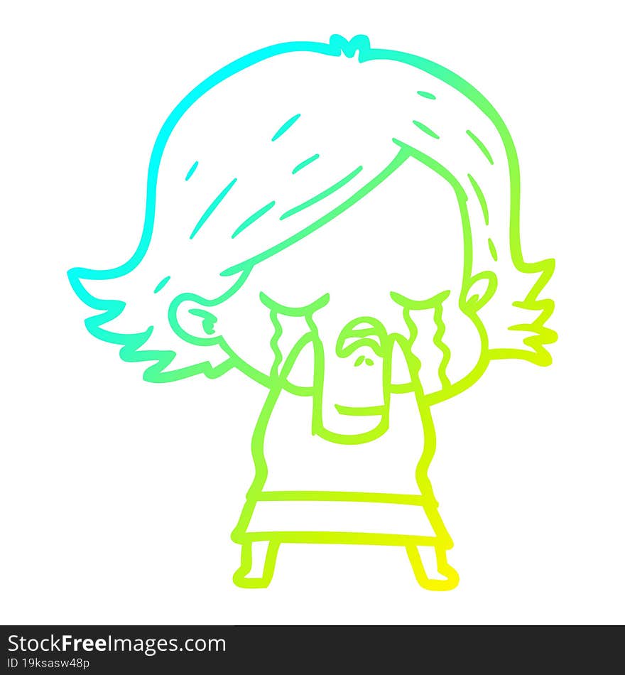 cold gradient line drawing of a cartoon girl crying