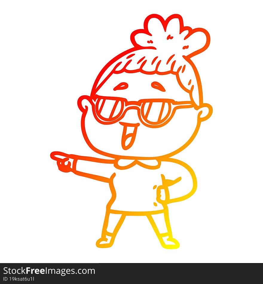 Warm Gradient Line Drawing Cartoon Happy Woman Wearing Spectacles