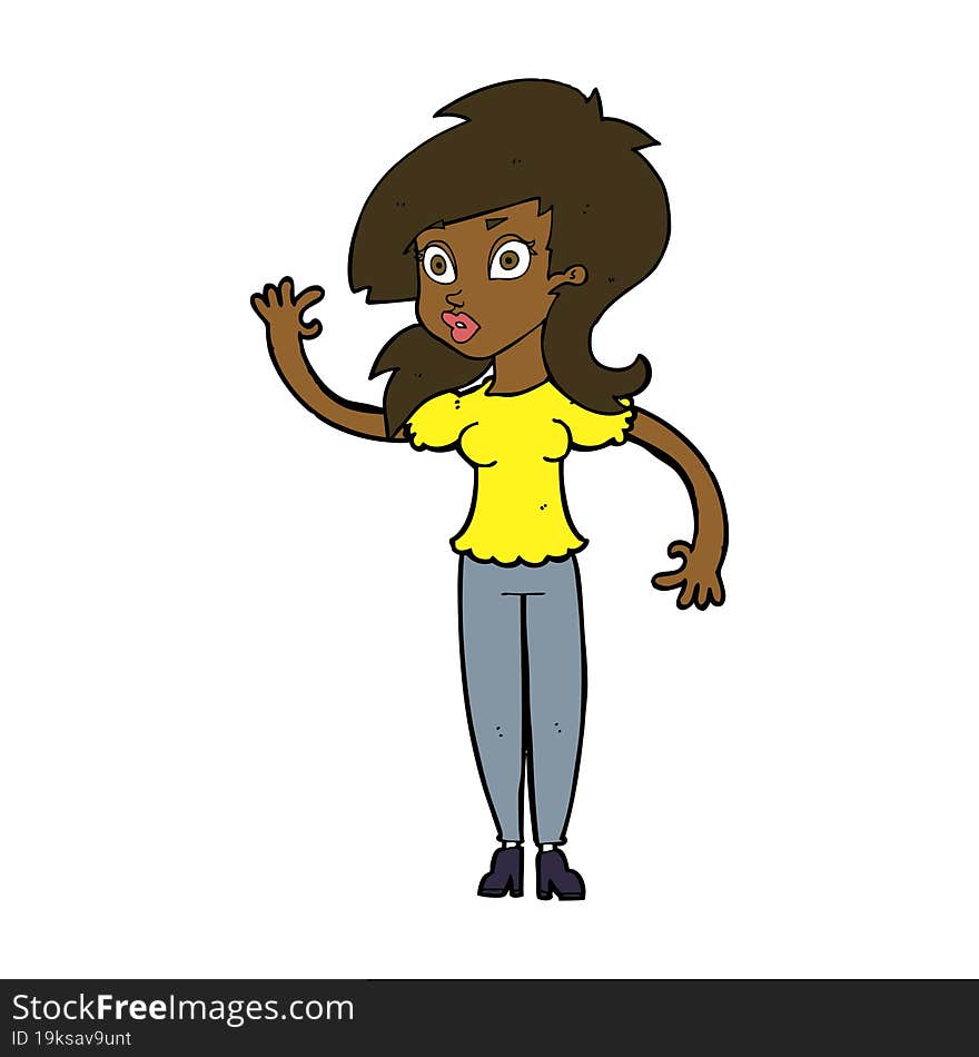 cartoon pretty woman waving