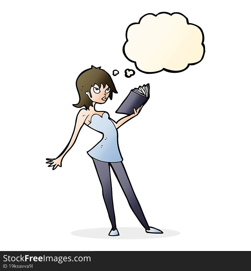 Cartoon Woman Reading Book With Thought Bubble