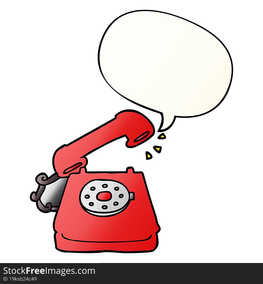 cartoon old telephone and speech bubble in smooth gradient style