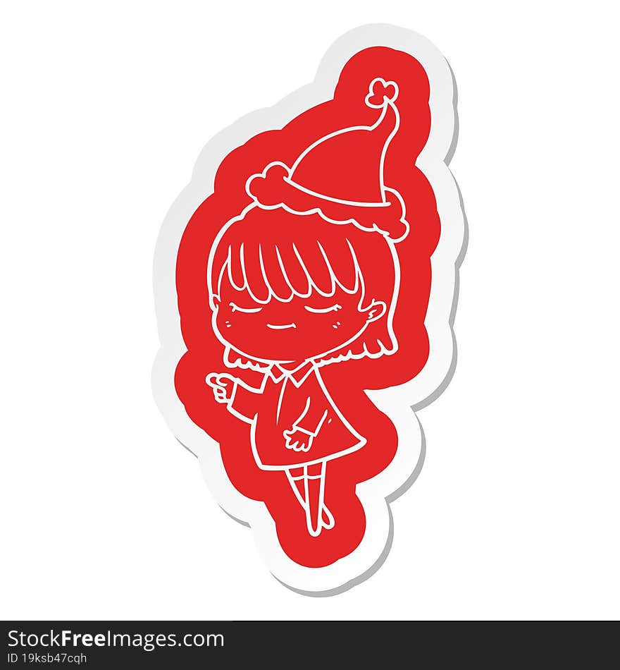 quirky cartoon  sticker of a woman wearing santa hat