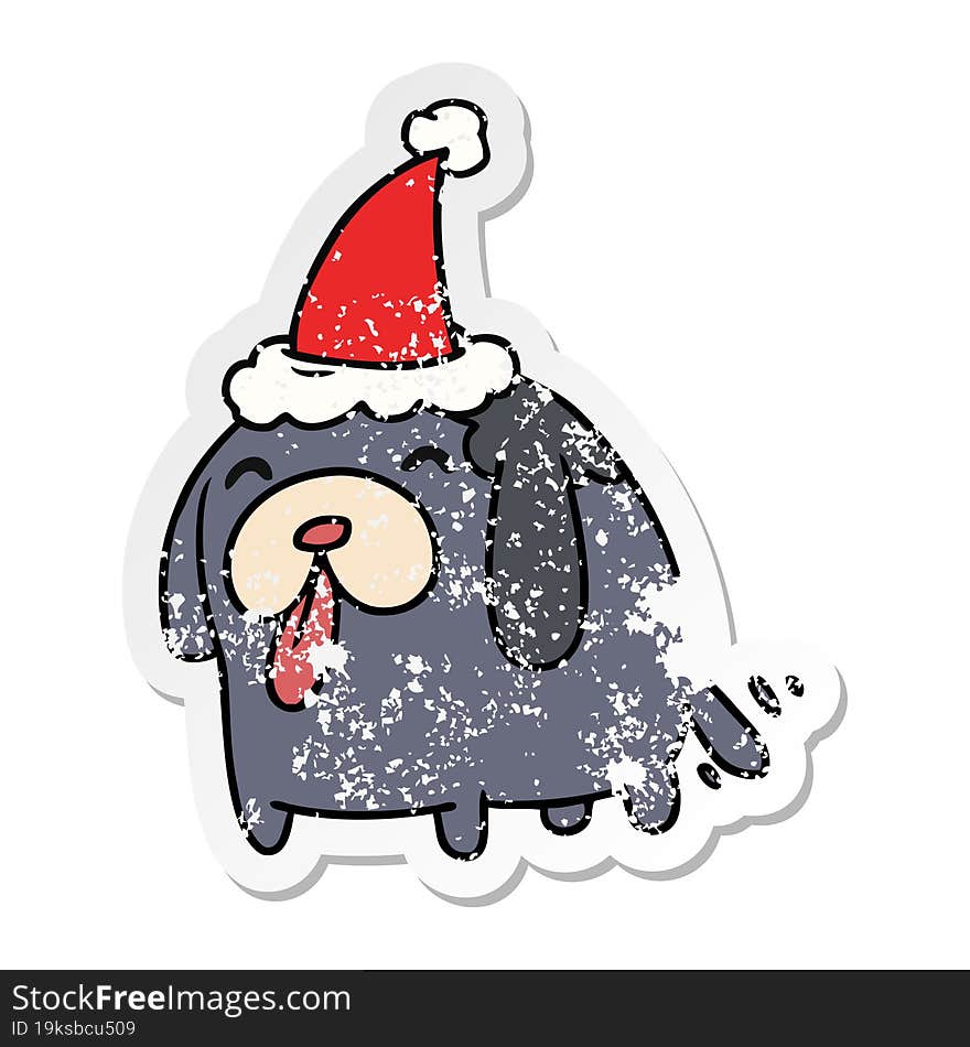 hand drawn christmas distressed sticker cartoon of kawaii dog