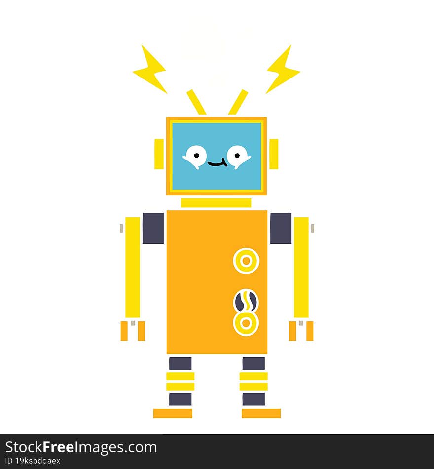 flat color retro cartoon malfunctioning robot