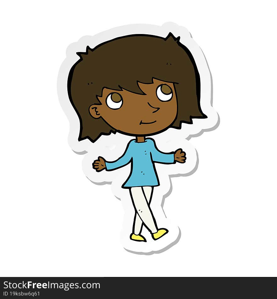 sticker of a cartoon girl with no worries