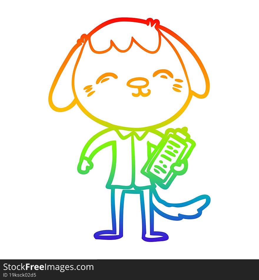 rainbow gradient line drawing happy cartoon office worker dog