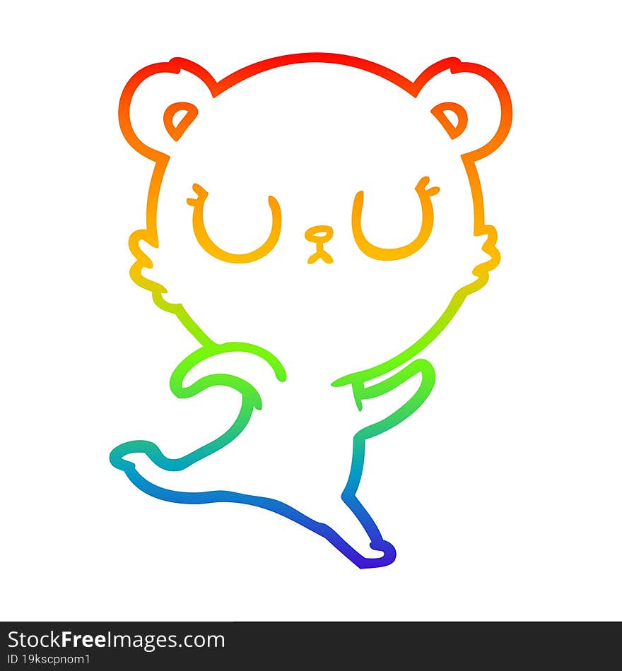 rainbow gradient line drawing peaceful cartoon bear running