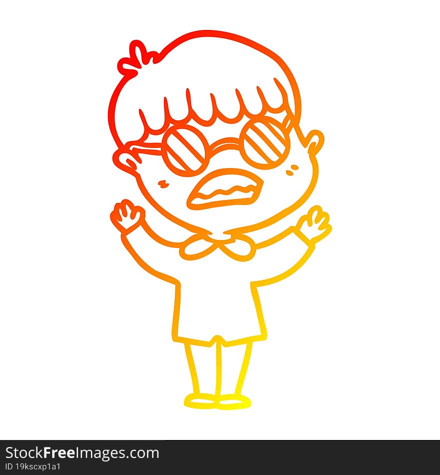 warm gradient line drawing of a cartoon boy wearing spectacles