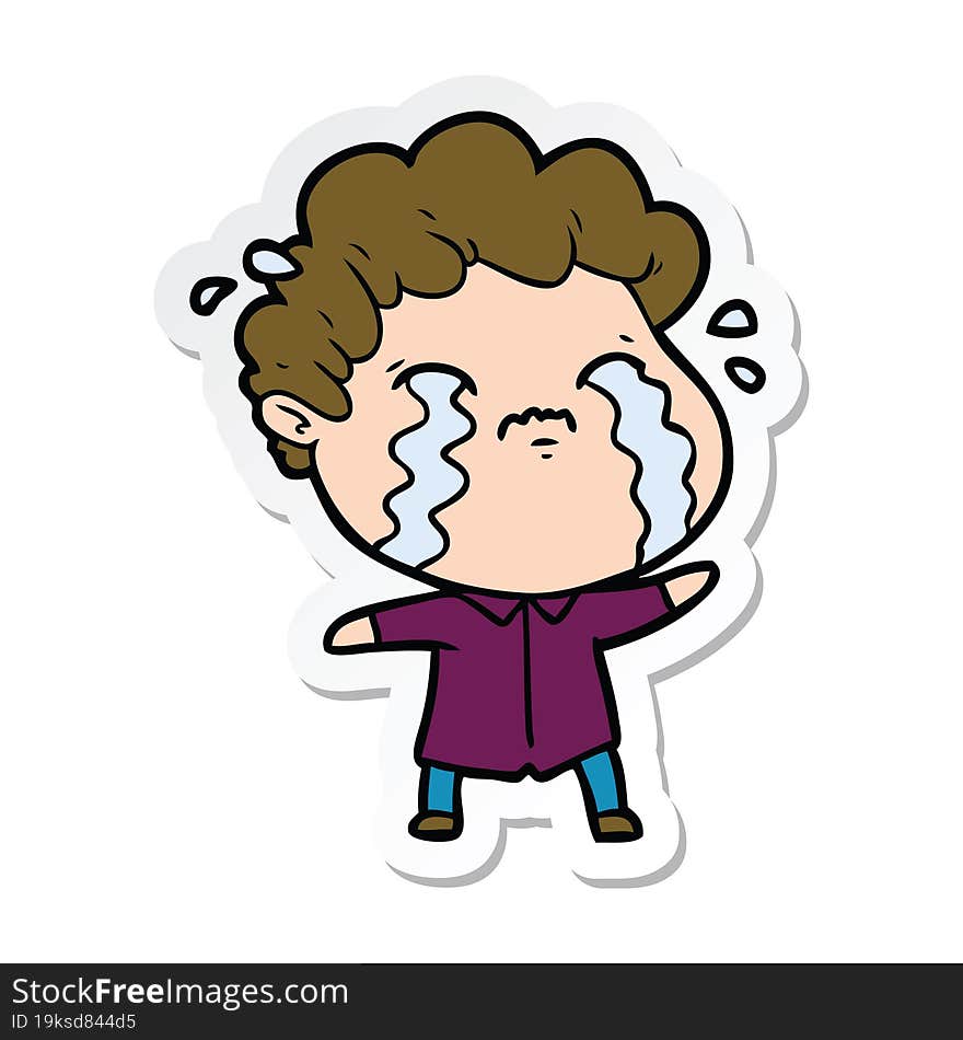 sticker of a cartoon man crying