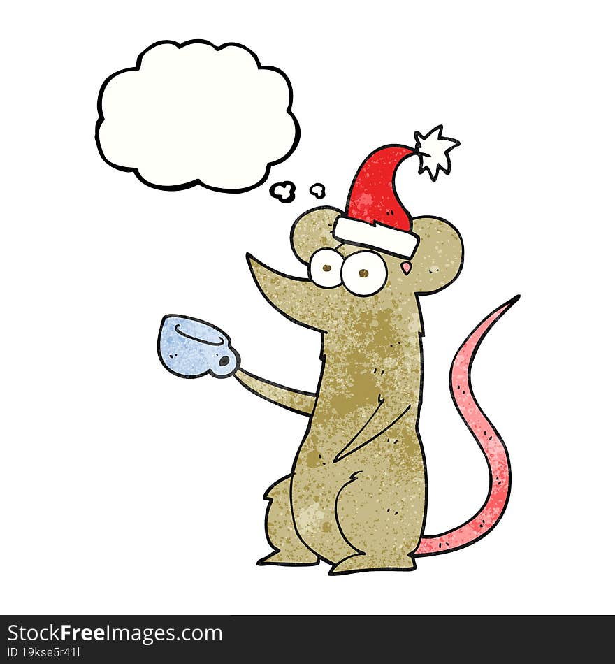 Thought Bubble Textured Cartoon Mouse Wearing Christmas Hat