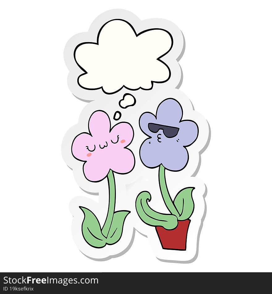 cute cartoon flower with thought bubble as a printed sticker