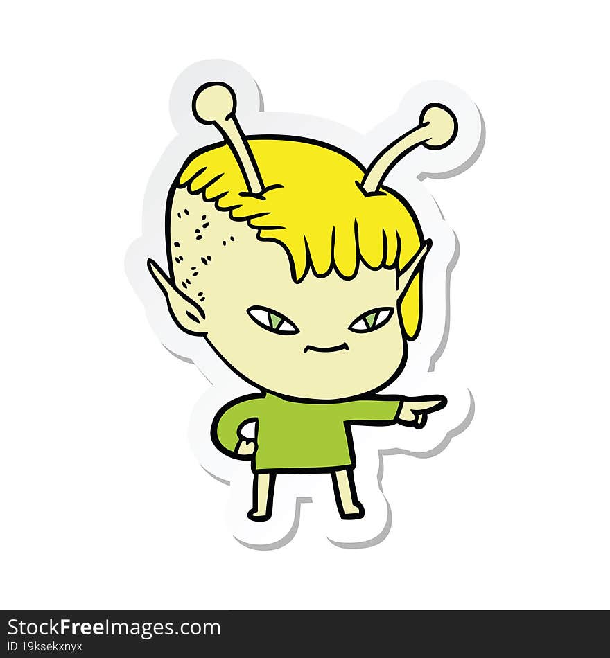 sticker of a cute cartoon alien girl