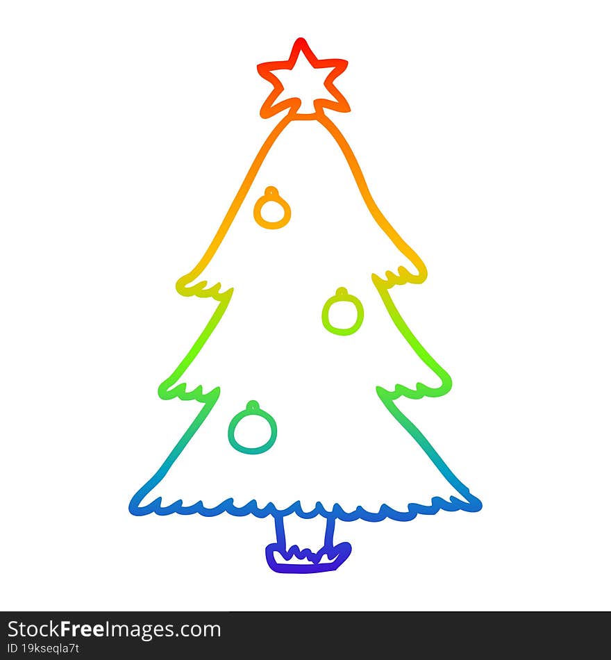 rainbow gradient line drawing of a christmas tree