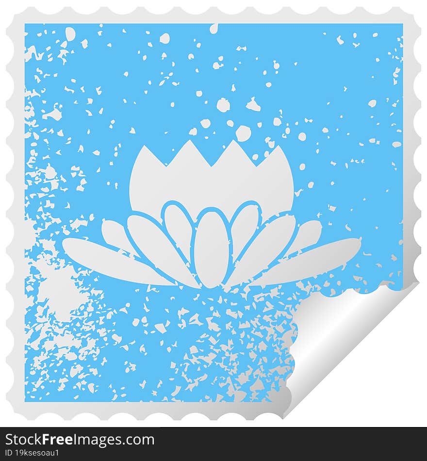 distressed square peeling sticker symbol of a flower