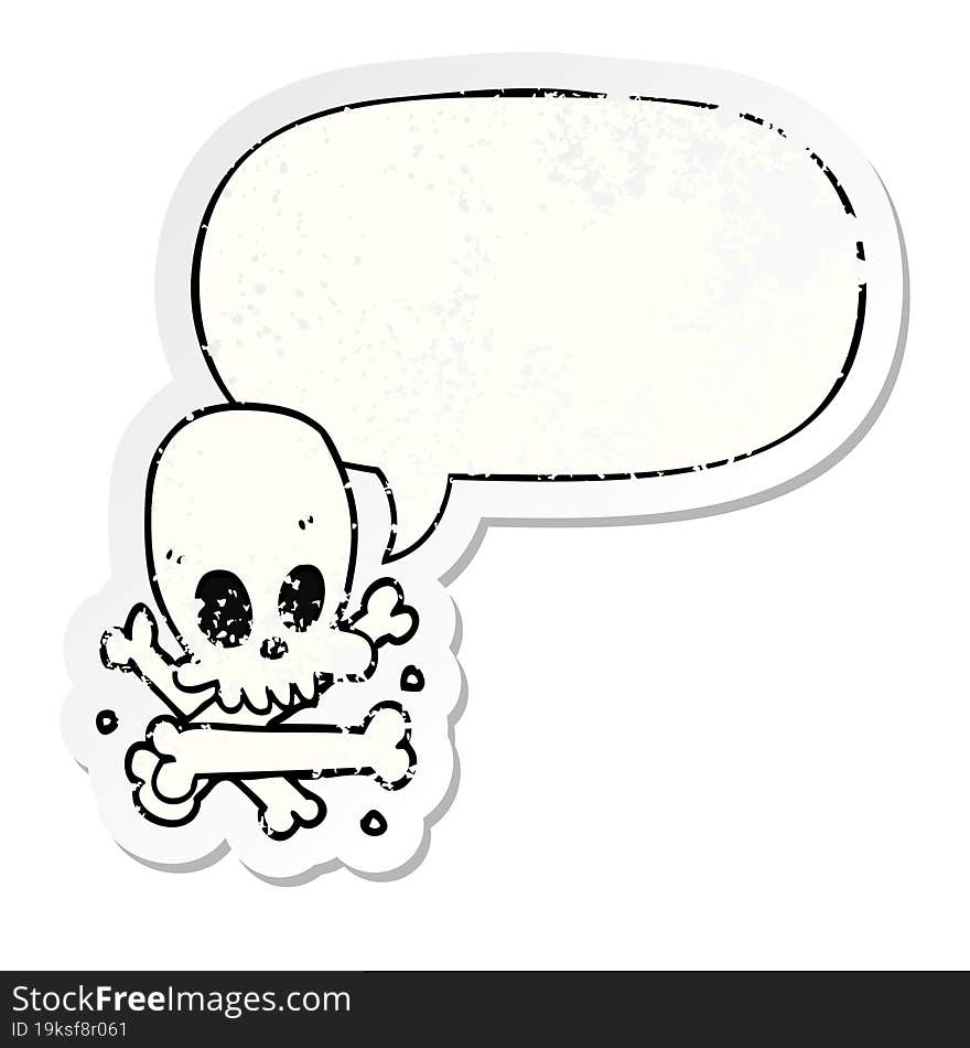 cartoon skull and bones and speech bubble distressed sticker