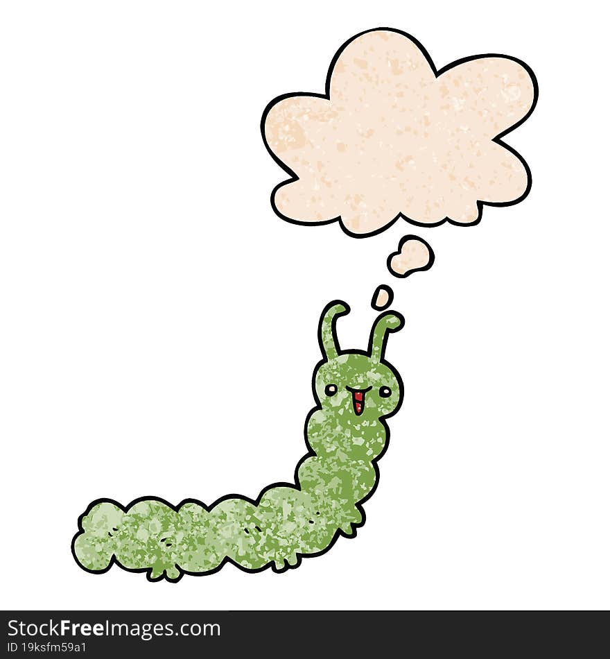 cartoon caterpillar and thought bubble in grunge texture pattern style