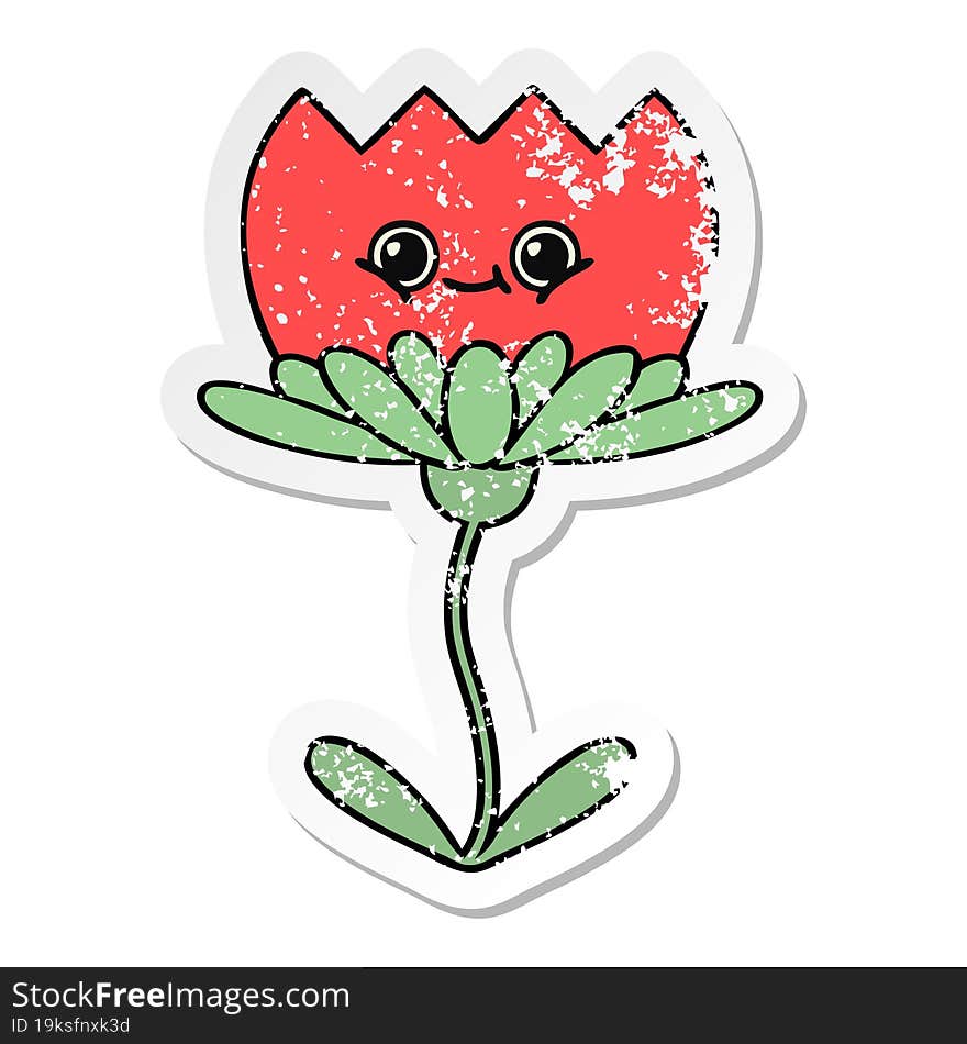 distressed sticker of a cute cartoon flower