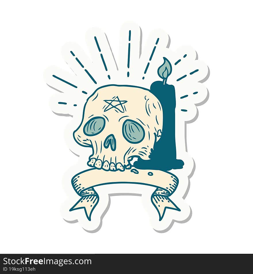 sticker of tattoo style spooky skull and candle