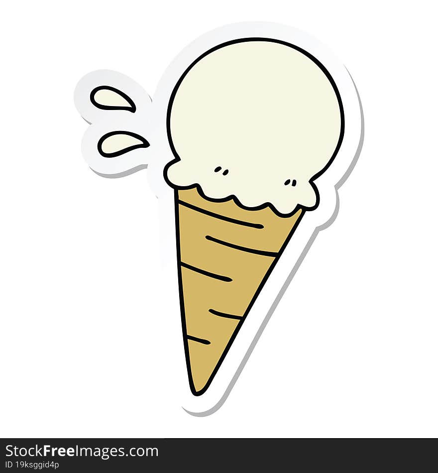 Sticker Of A Quirky Hand Drawn Cartoon Vanilla Ice Cream