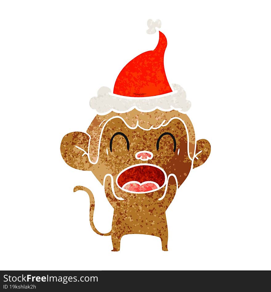 Shouting Retro Cartoon Of A Monkey Wearing Santa Hat