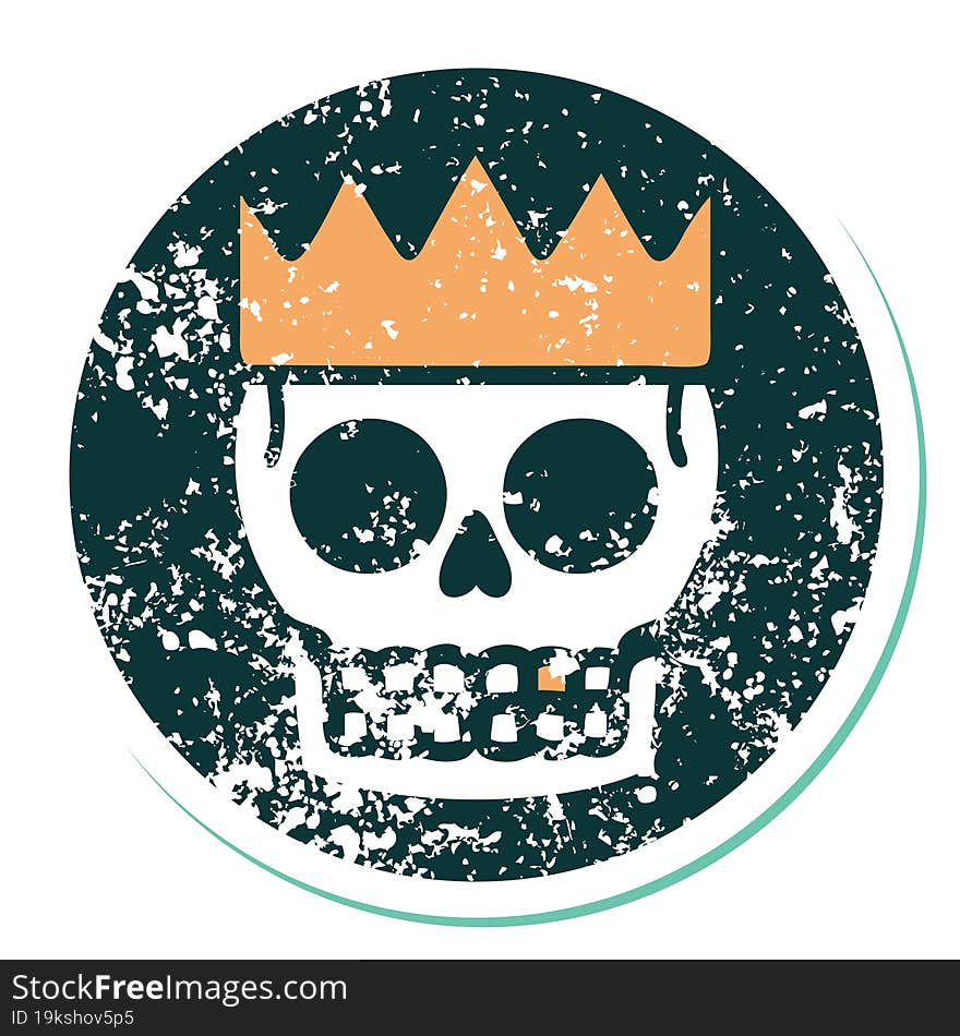 distressed sticker tattoo style icon of a skull and crown