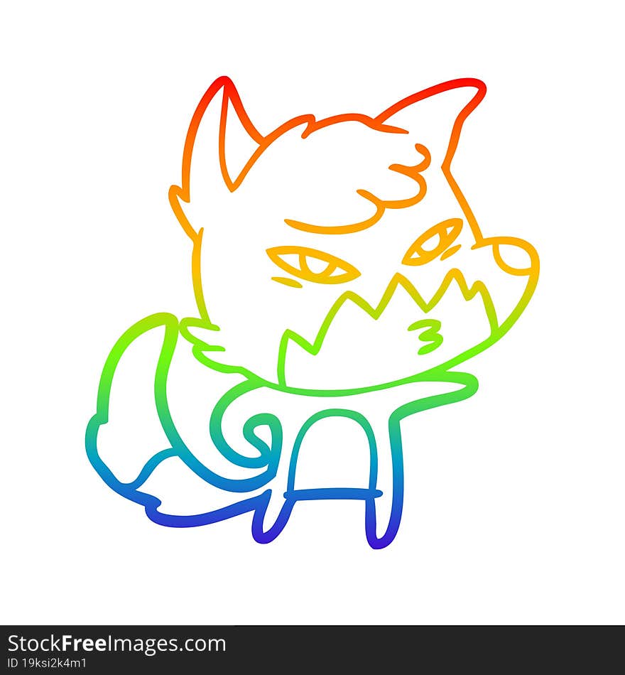 rainbow gradient line drawing clever cartoon fox