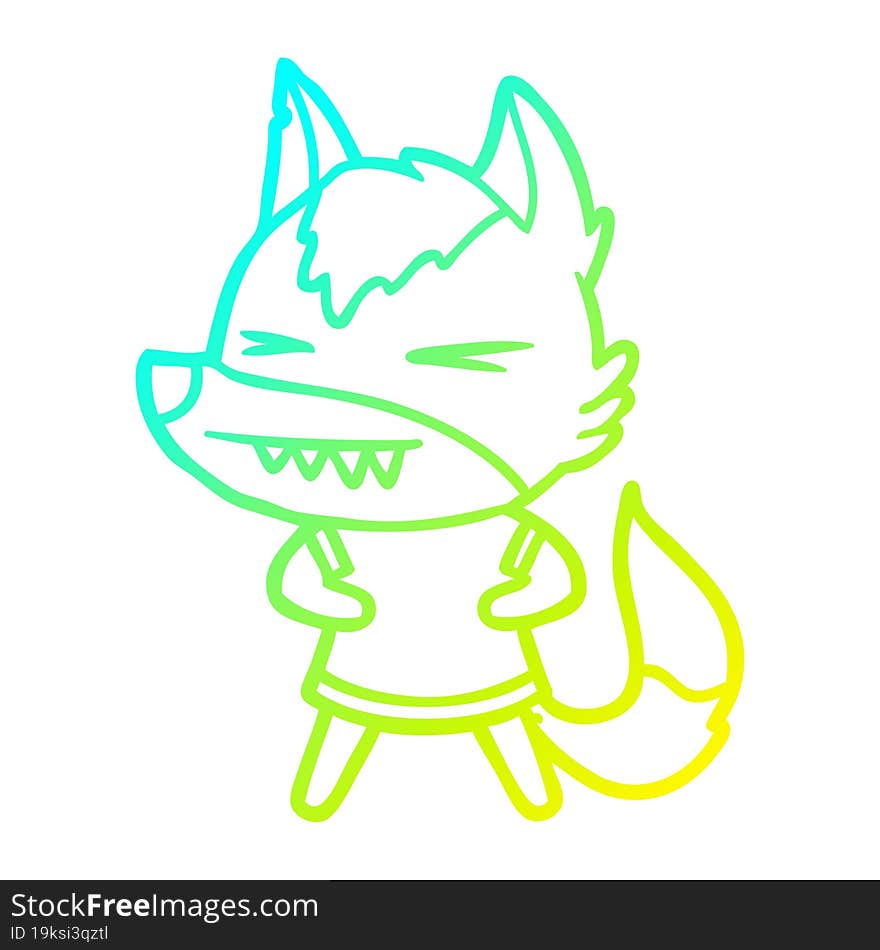 Cold Gradient Line Drawing Angry Wolf Cartoon