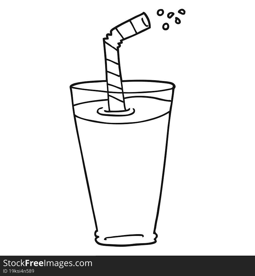 black and white cartoon fizzy drink in glass