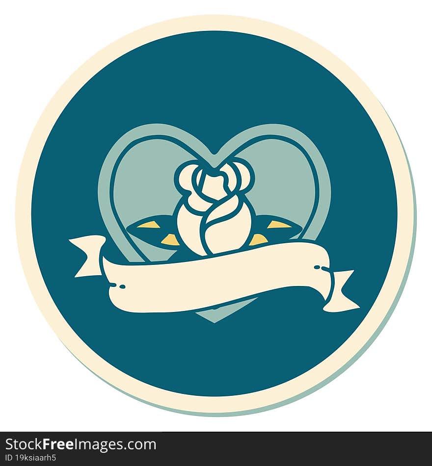 sticker of tattoo in traditional style of a heart rose and banner. sticker of tattoo in traditional style of a heart rose and banner